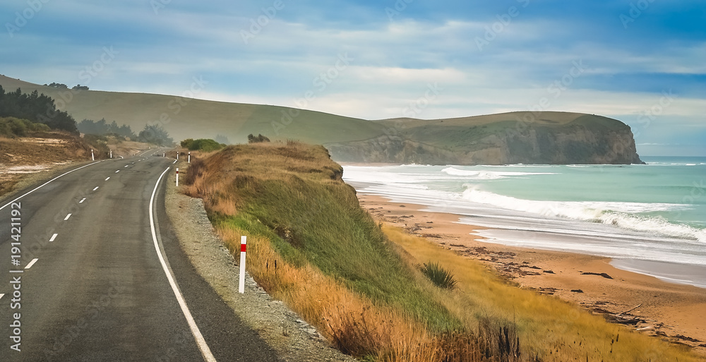 Empty road along New Zealand coast