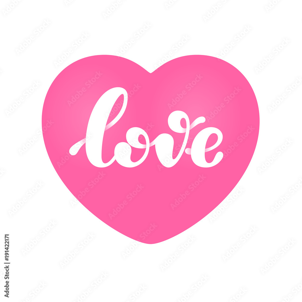Love word lettering isolated on pink heart shape