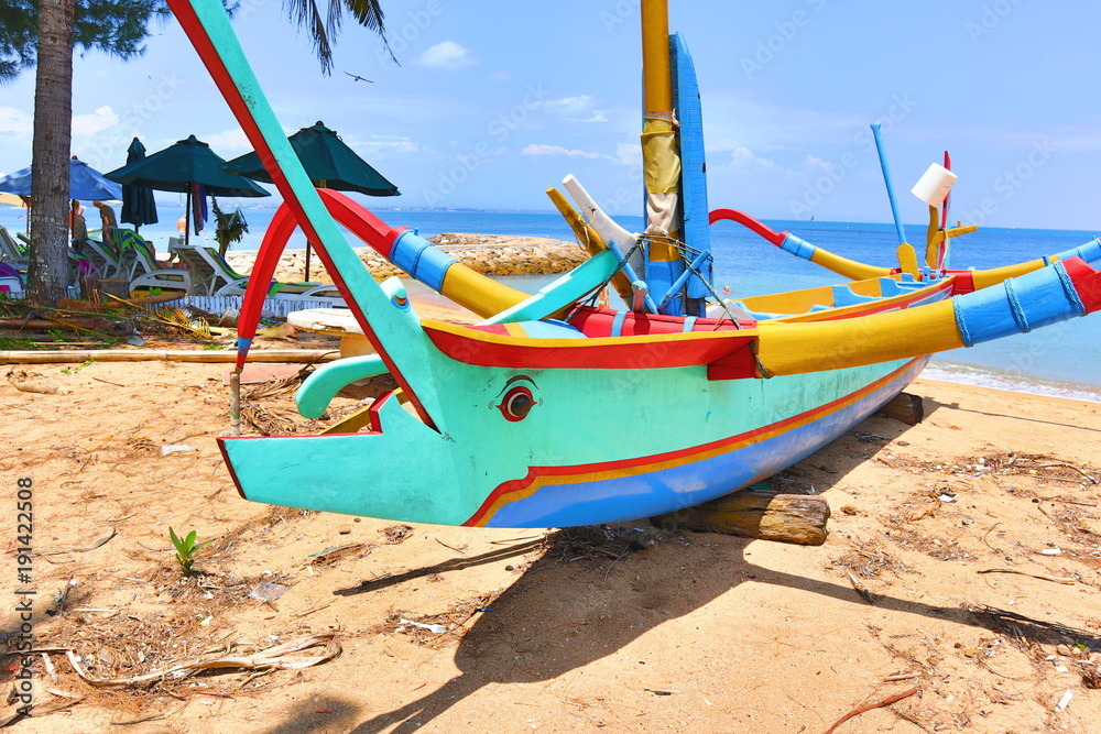 Traditional Balinese Fisher Boats at Sanur Beach, Bali, Indonesia