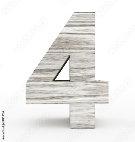 number 4 3d wooden isolated on white