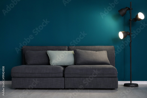 Elegant living room interior with comfortable sofa near wall © Africa Studio