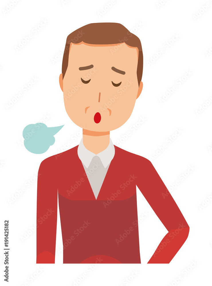 A middle-aged man wearing a sweater is sighing A middle-aged man wearing a sweater is sighing