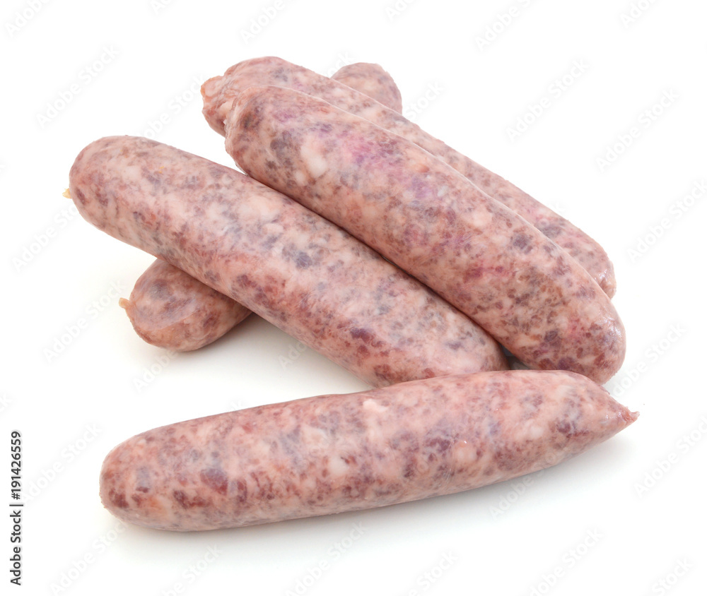 Raw meat sausages isolated on white background Raw meat sausages isolated on white background