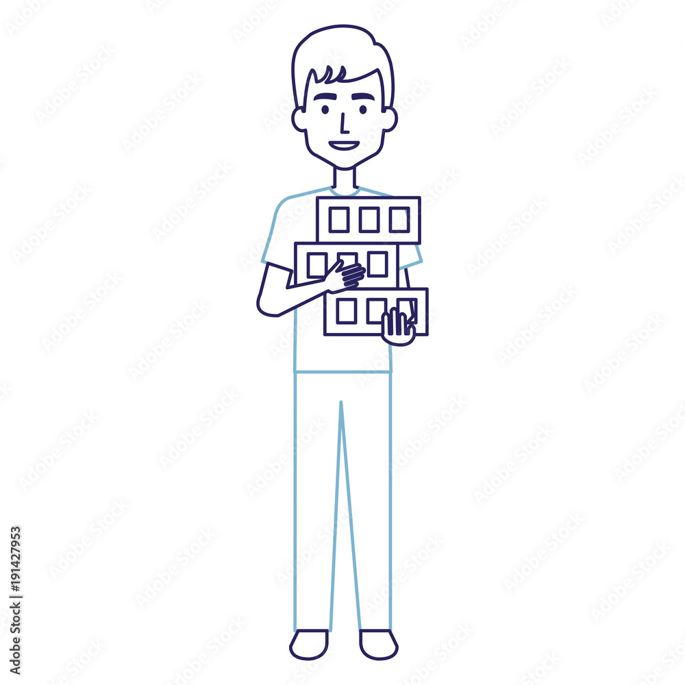 Fototapeta premium delivery worker lifting goods avatar character vector illustration design
