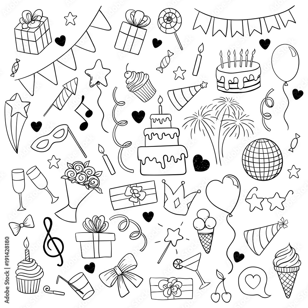 Big Set Of Hand Drawn Doodle Cartoon Objects And Symbols On The