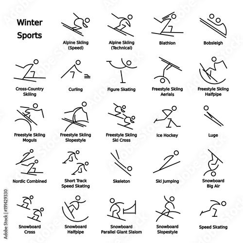 Thin Line Winter Sport Icons