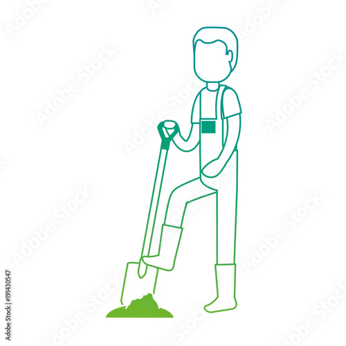 man gardener with shovel avatar character vector illustration design