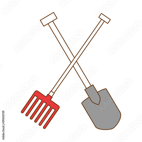 gardening shovel and rake isolated icon vector illustration design