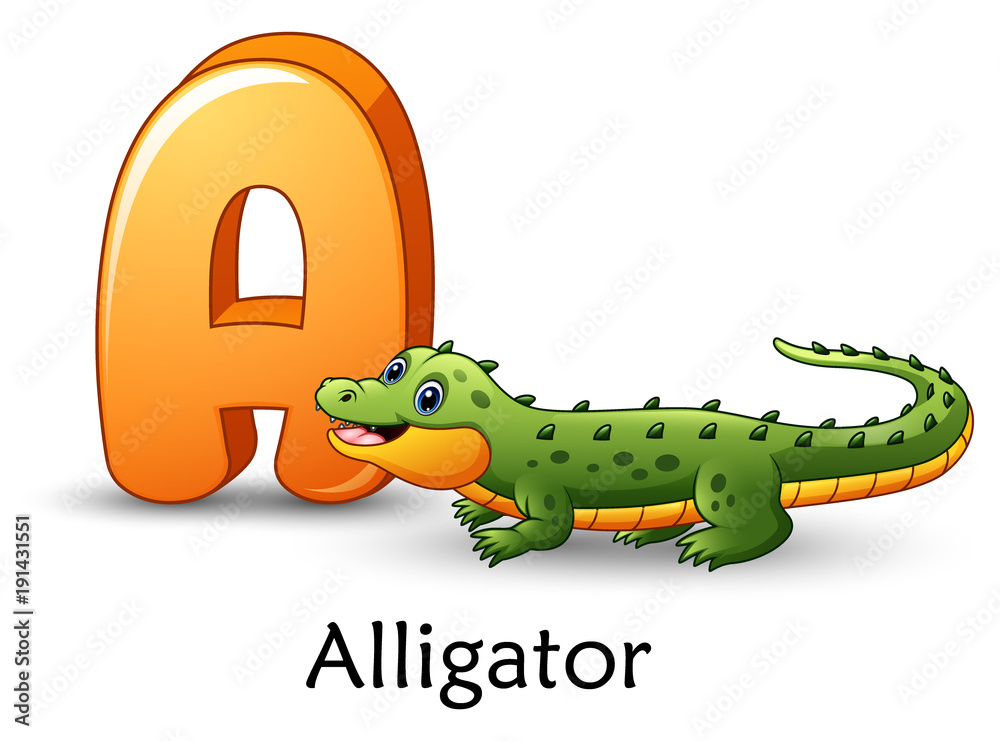 Fototapeta premium Letter A is for Alligator cartoon alphabet