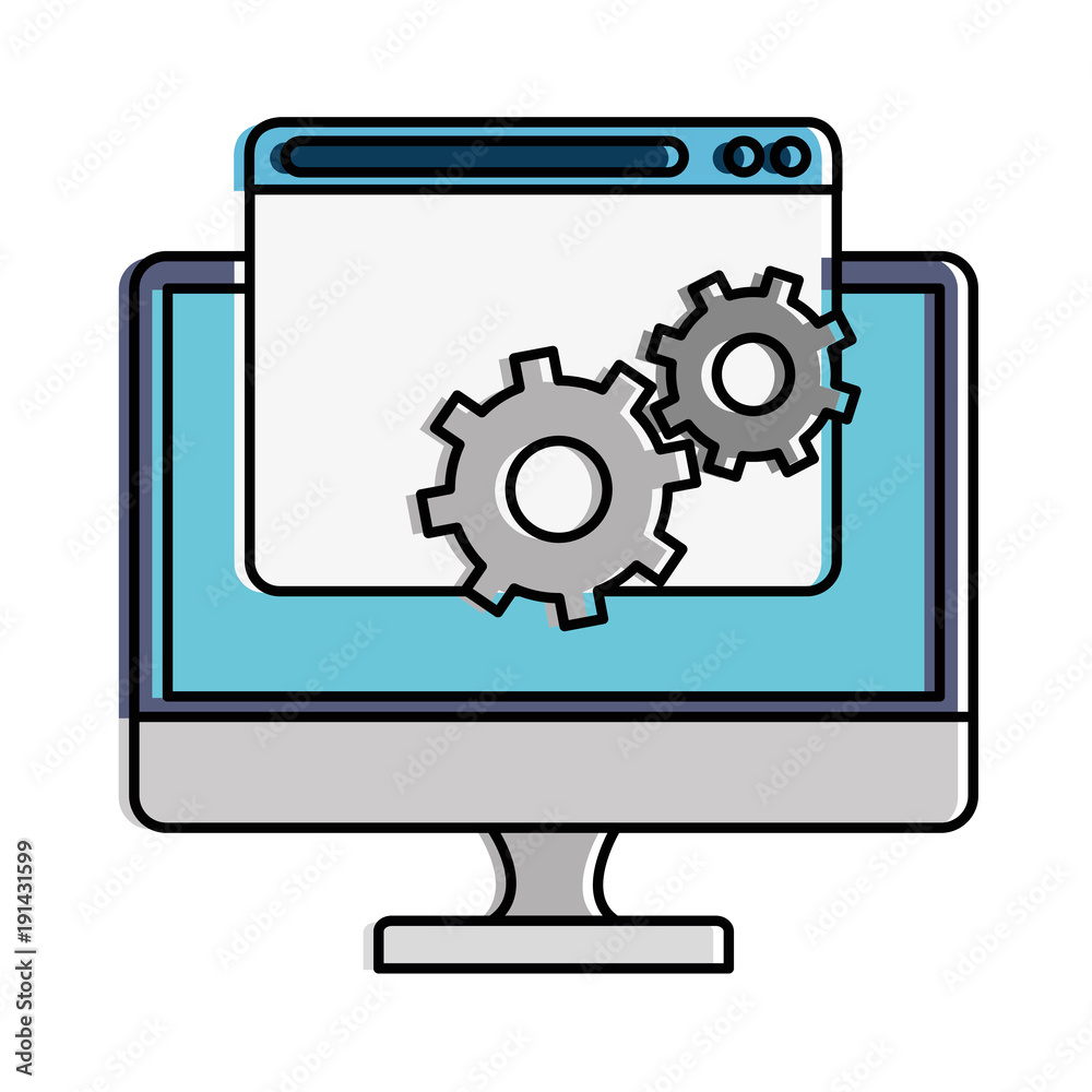 monitor computer with gears vector illustration design monitor computer with gears vector illustration design