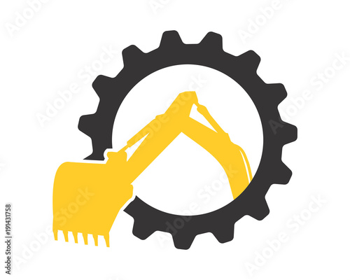gear excavator excavation heavy machinery builder image vector icon logo
