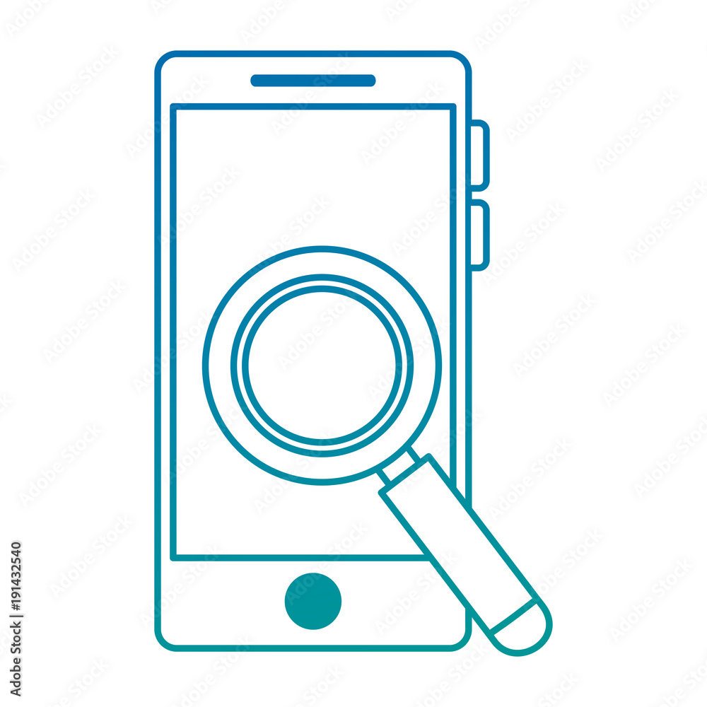 smartphone device with magnifying glass vector illustration design