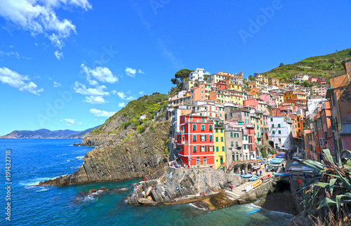Riomaggiore Village  Cinque Terre  Italy. Colourful Beautiful sunny Day
