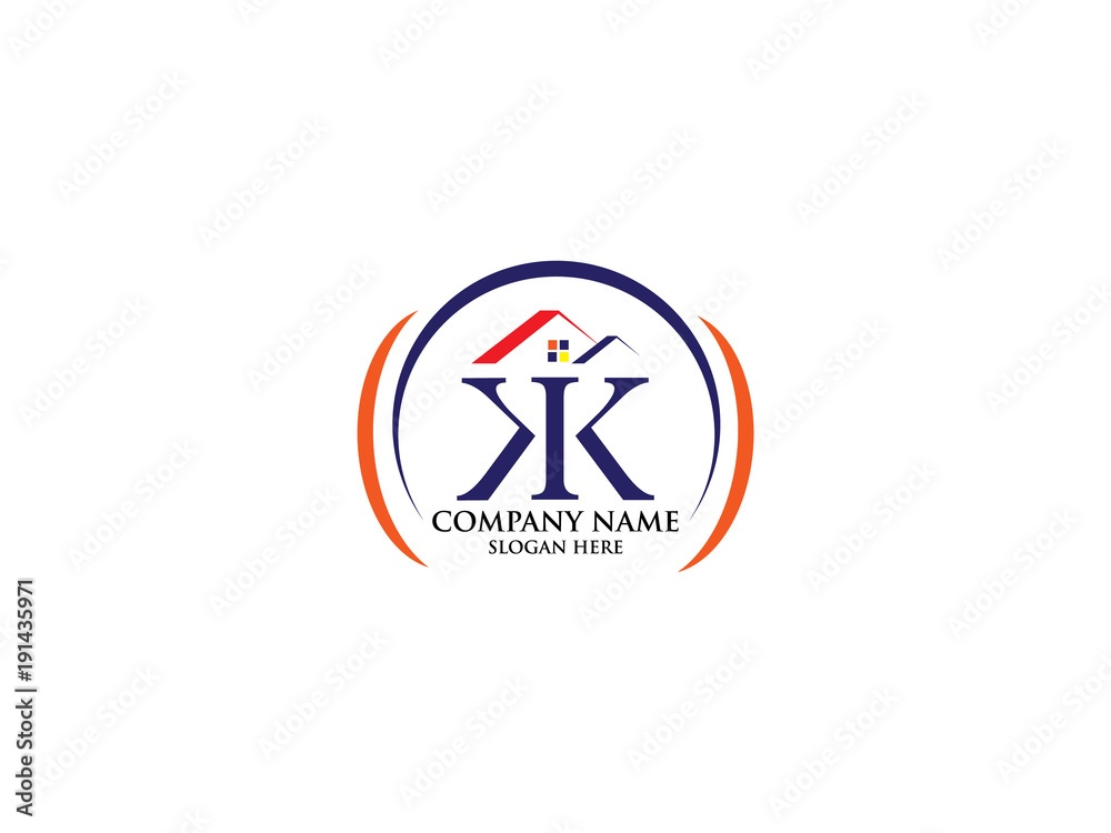 Initial logo K with house icon and blue color, business logo and property developer Initial logo K with house icon and blue color, business logo and property developer