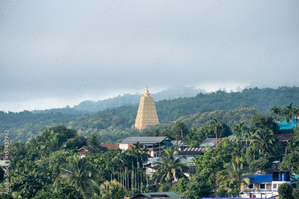 Golden pagoda Bodh Gaya in Mon village at Sangkhlaburi