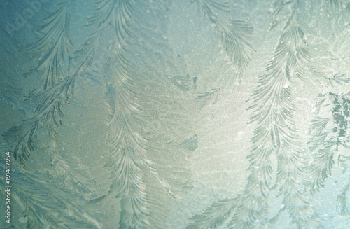 Frosty glass ice background, natural snowflake frosty ice