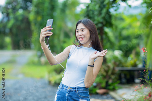 Asian girl  taking selfie photo