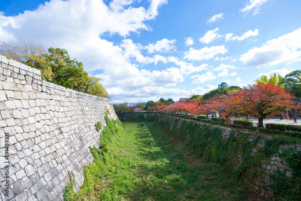 Massive stone walls of Osaka Castle, Osaka