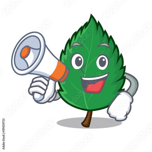 With megaphone mint leaves character cartoon