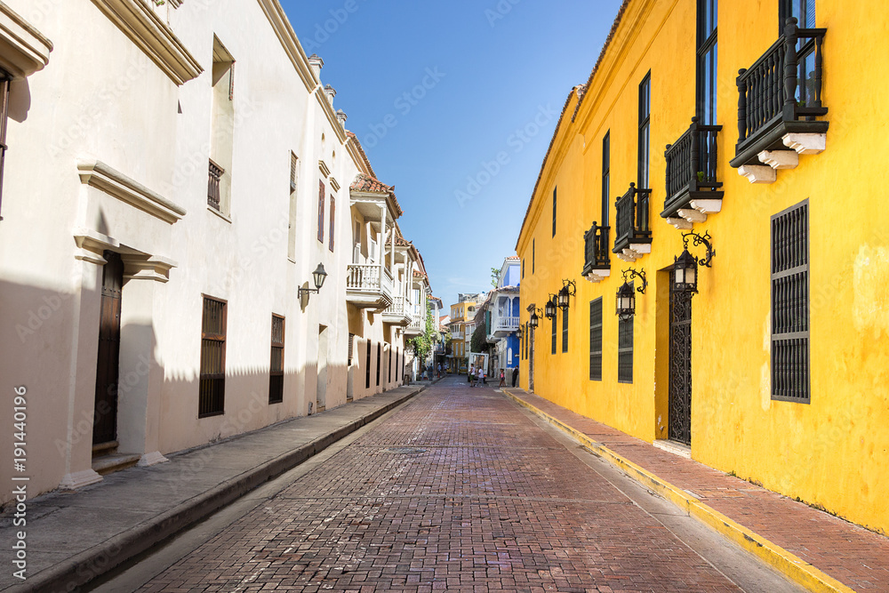 Old street Colonial style in Cartagena, Colombia.