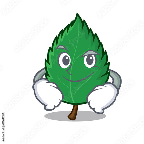Smirking mint leaves character cartoon