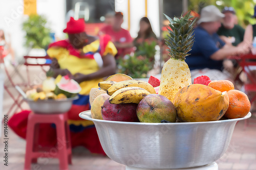 Tropical fresh fruits on a washbowl in Cartagena, Colombia. photo