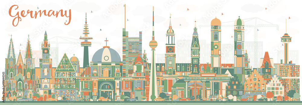 Germany City Skyline with Color Buildings.