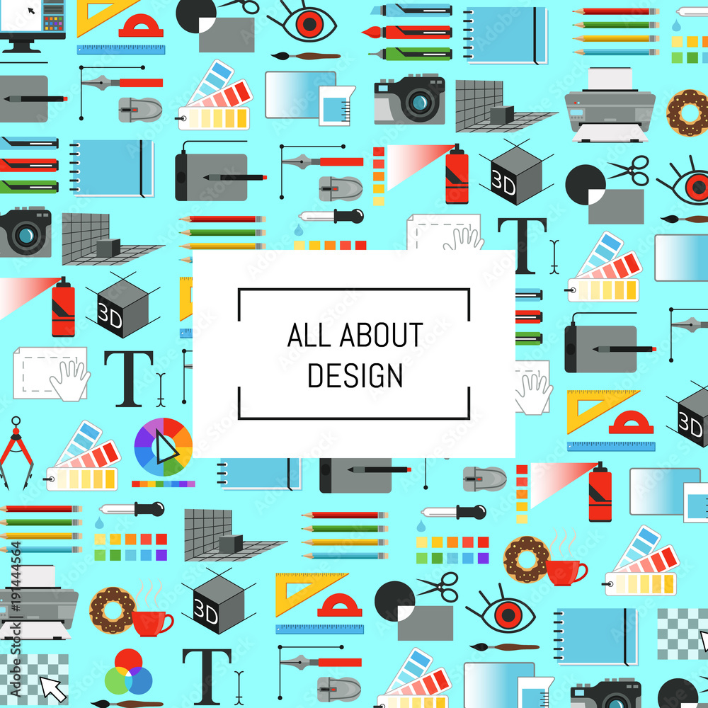 Vector digital art design icons background with place for text Vector digital art design icons background with place for text