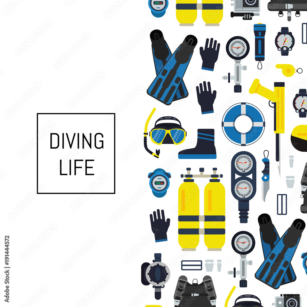 Vector underwater diving equipment illustration in flat style