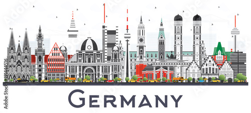 Germany City Skyline with Gray Buildings Isolated on White Background.