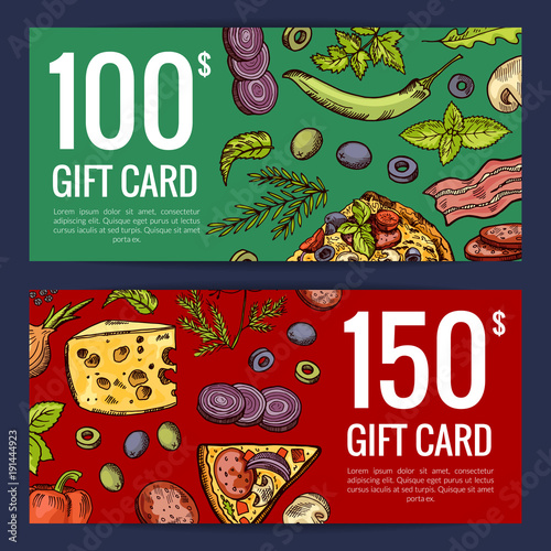Vector pizza restaurant or shop giftcard or discount templates