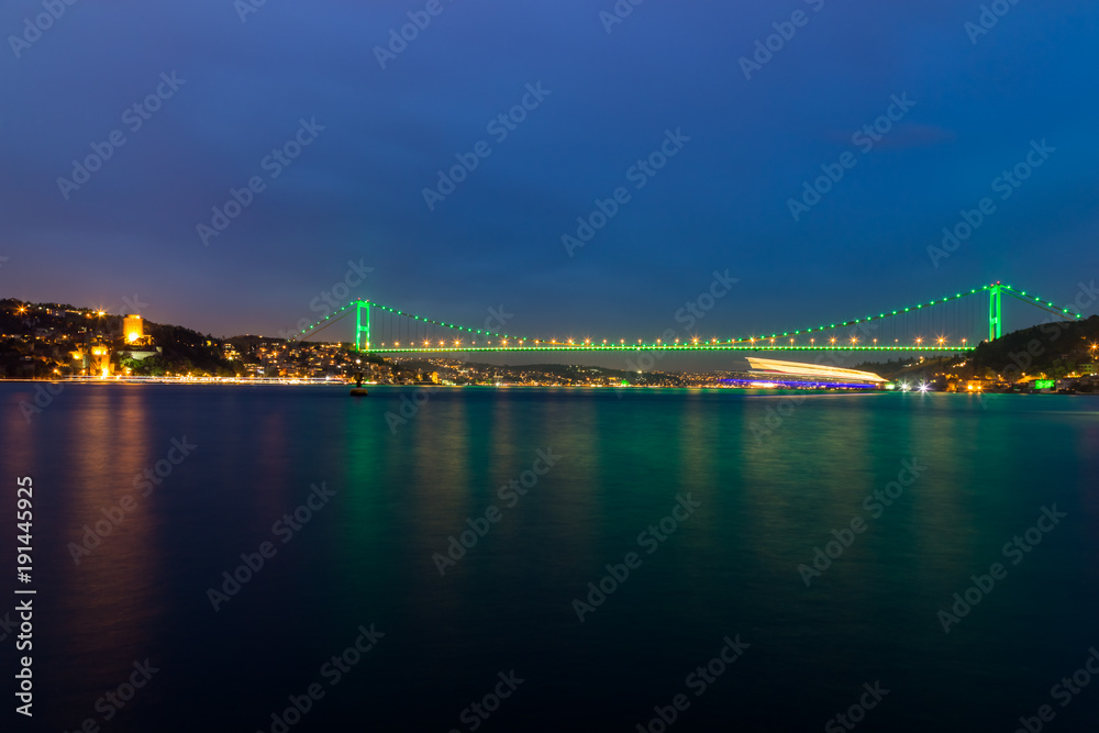 Long exposure shot of Fatih Sultan Mehmet Bridge