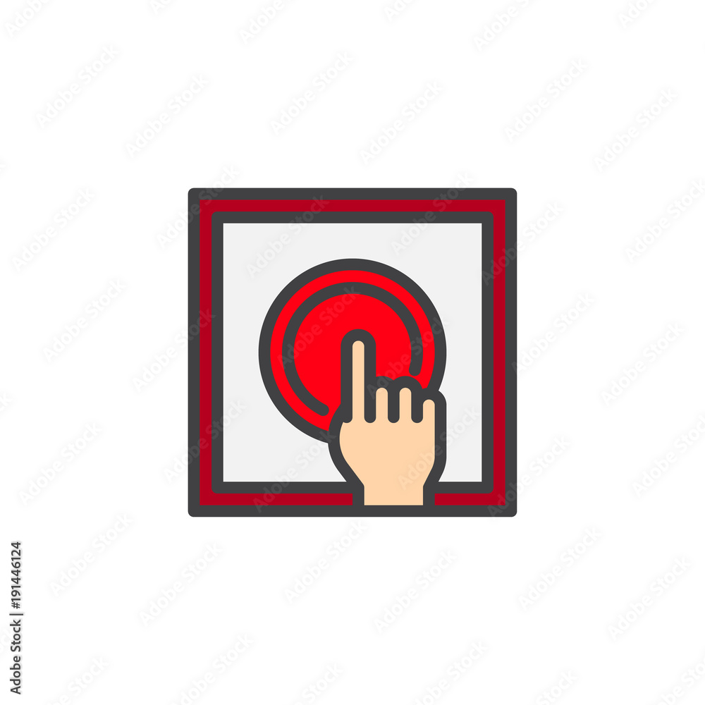 Push alarm button filled outline icon, line vector sign, linear colorful pictogram isolated on white. Symbol, logo illustration. Pixel perfect vector graphics Push alarm button filled outline icon, line vector sign, linear colorful pictogram isolated on white. Symbol, logo illustration. Pixel perfect vector graphics