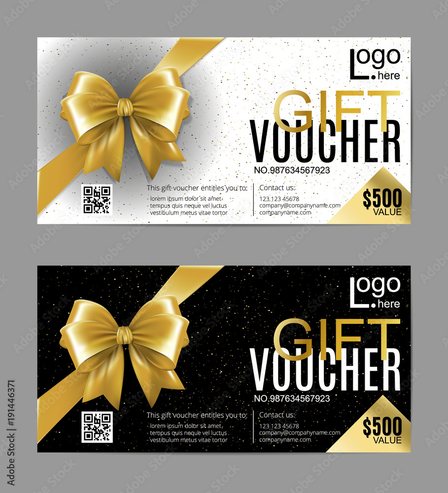 Premium PSD  White gift voucher with gold ribbon and bow discount coupon  isolated on transparent backckground