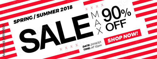 90% OFF Sale Discount promotion online web banner template. Trendy Newsletter Ad Horizontal advertising promo poster, flyer, coupon. Special Offer 90% Sale coupon design. Shop Season Sale Web banner.