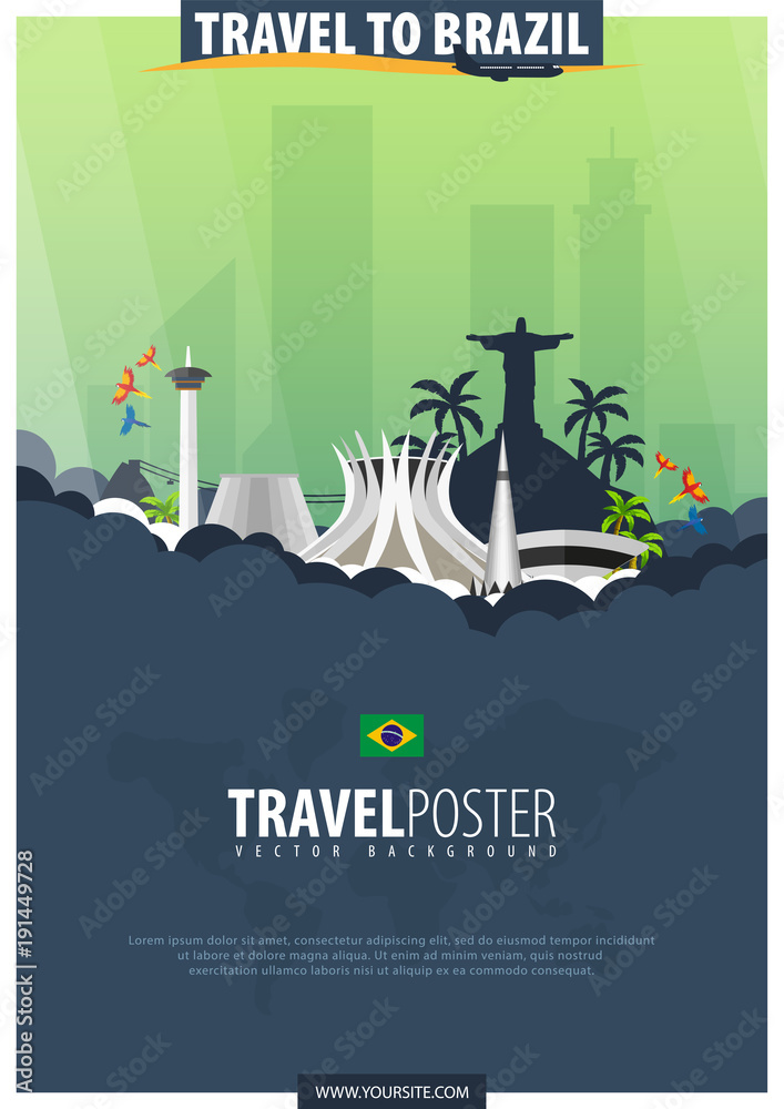 Travel to Brazil. Travel and Tourism poster. Vector flat illustration.