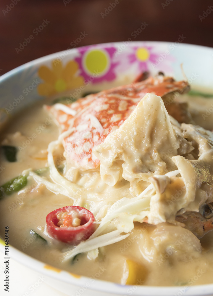 boiled white soy bean with blue crab in bowl - thai food