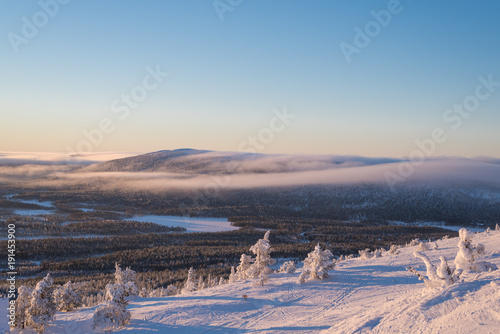Colorful view up from the mountains in Lapland Levi