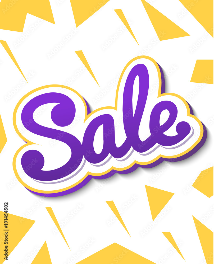 A colour banner for advertising sales. Bright shards on a white background. Bulk violet text Sale. Vector illustration of autumn sales. A colour banner for advertising sales. Bright shards on a white background. Bulk violet text Sale. Vector illustration of autumn sales.