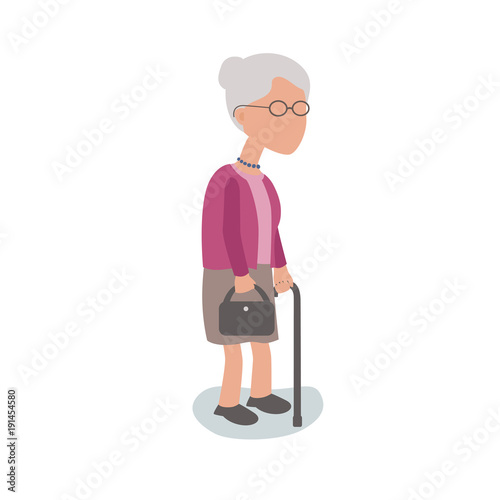 Elderly woman standing with walking stick