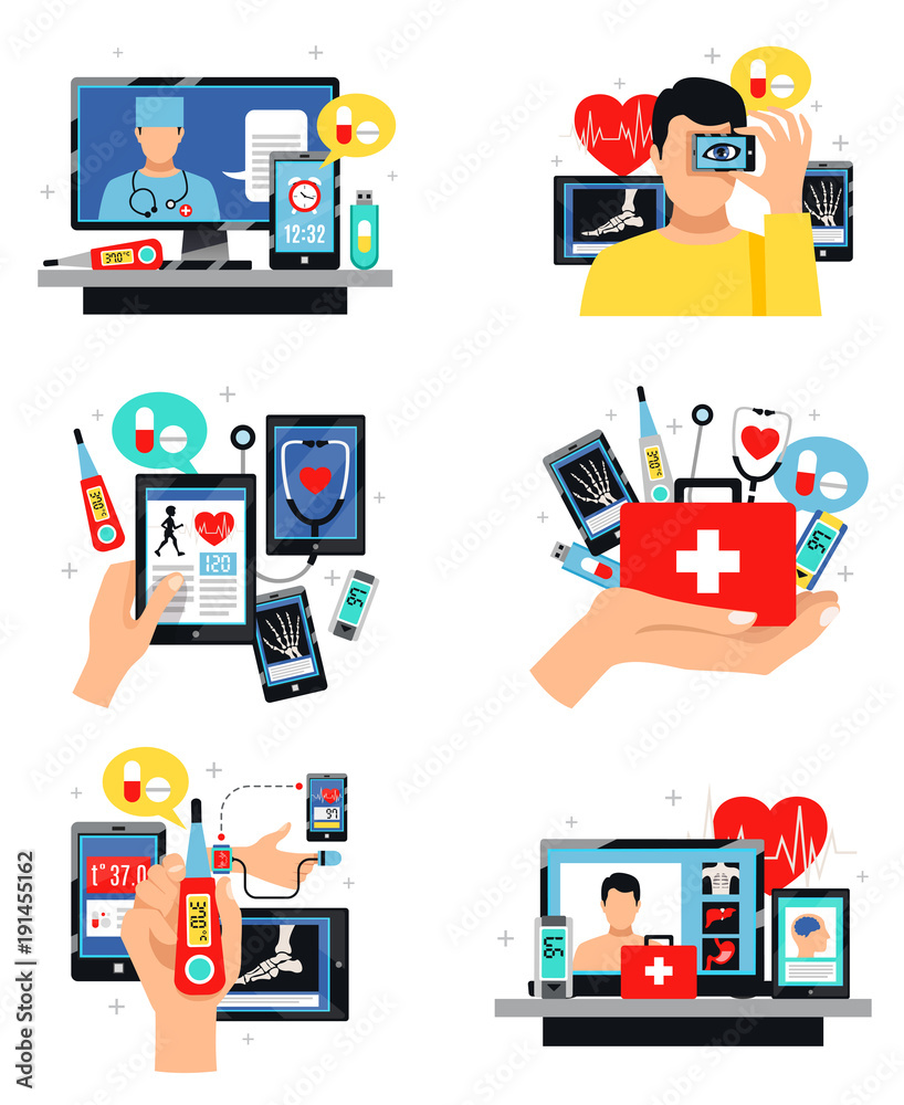 Digital Health Symbols Compositions Set