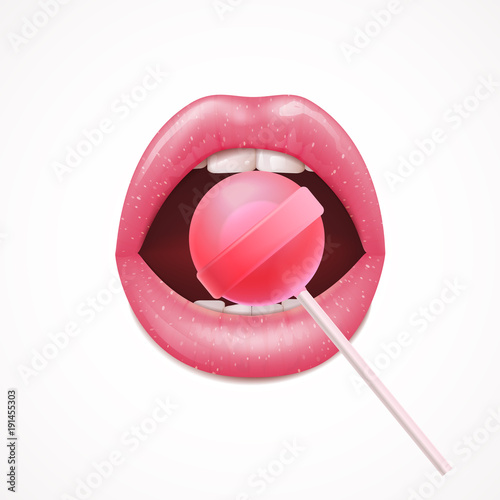 Lips With Lollipop Realistic Composition