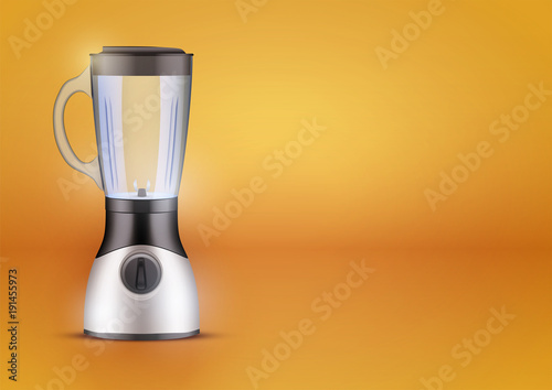 Blender with glass container on orange background . Electronic Kitchen appliance. Original design. Concept of Health food and drink. Vector Illustration isolated on background.
