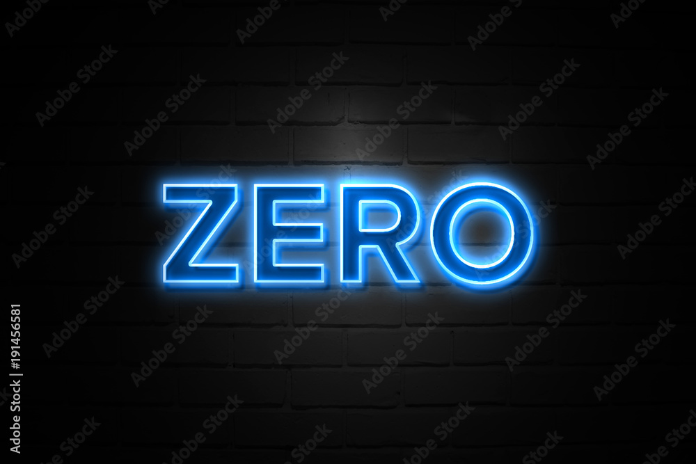 Zero neon Sign on brickwall - obrazy, fototapety, plakaty 