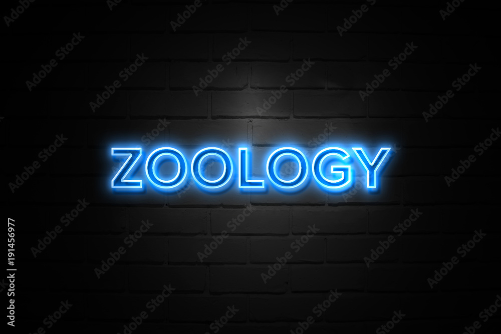 Zoology neon Sign on brickwall Zoology neon Sign on brickwall