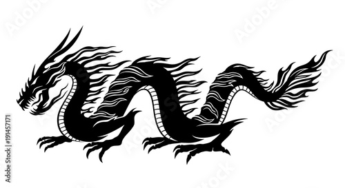 Sign of a black dragon on a white background.