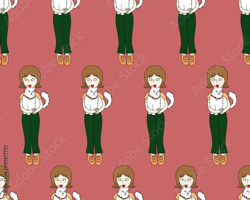 Short Hair Girl with Cat on...