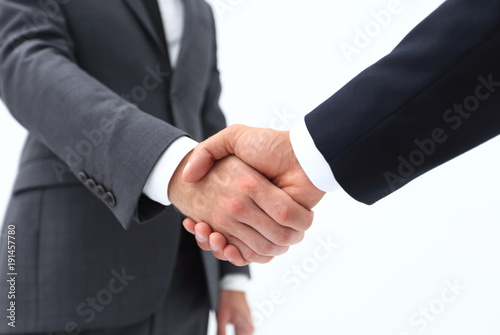 Businessman by handshake invites to cooperation. © ASDF