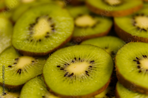 Background of the kiwi fruits. Selective focus