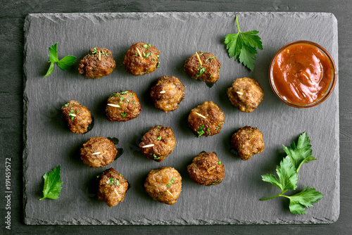 Meatballs with tomato sauce, top view